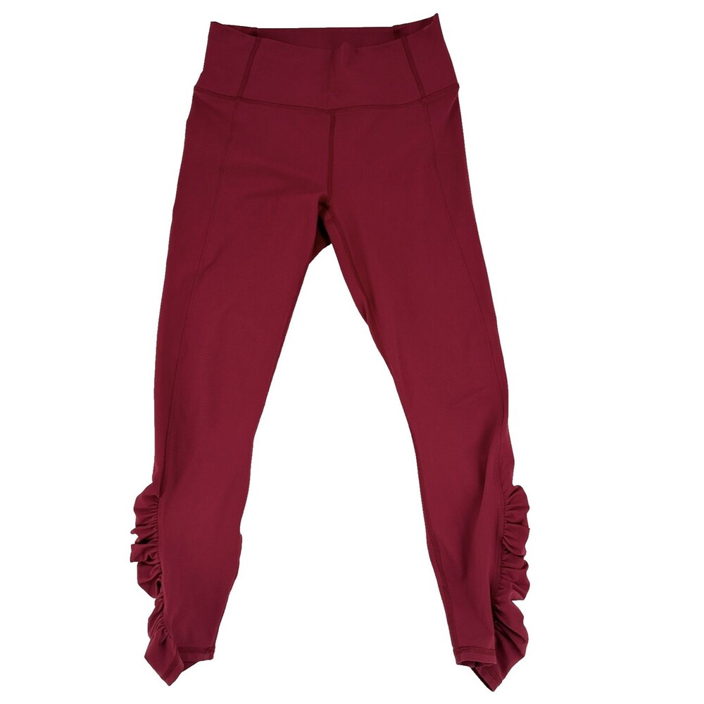 Fabletics Womens Leggings PureLuxe High Rise Ruffle Ankle Burgundy Athletic Yoga